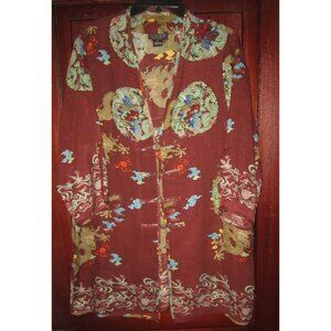 Citron Santa Monica Size XL 100% Silk Kimono Jacket Dragon Print Textured Asian